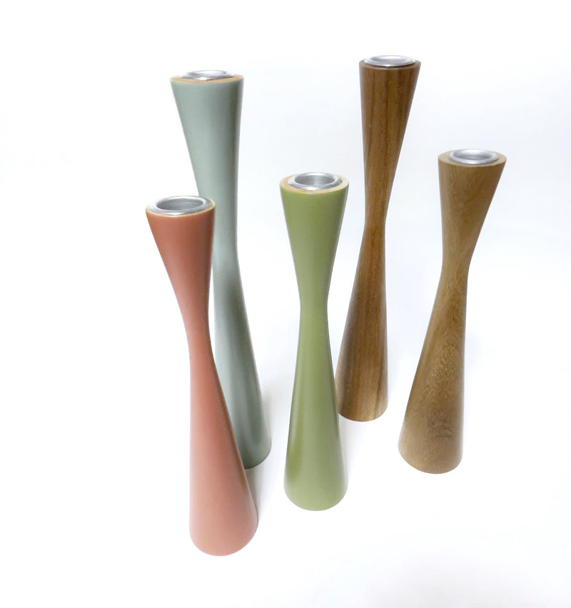 Kerzenständer Set Holz/ Olivegrün, 2 Stück