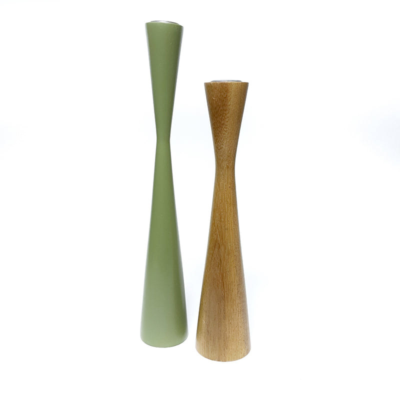 Kerzenständer Set Olivegrün/Holz 1, 2 Stück