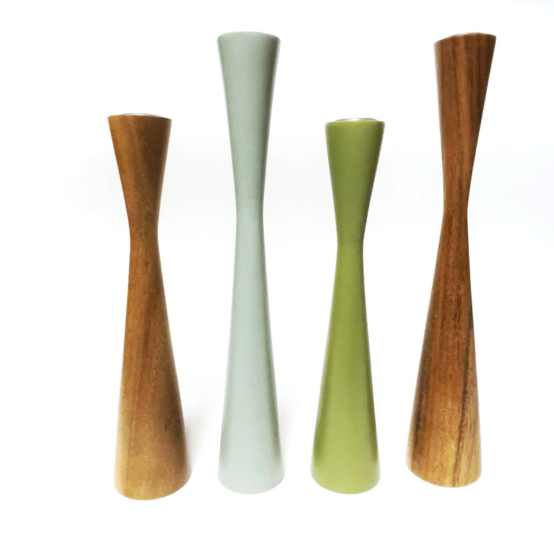 Kerzenständer Set Holz/ Olivegrün, 2 Stück