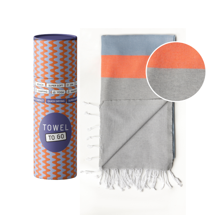 Hamamtuch Towel to go in Neon/Blau/Grau mit Geschenkbox