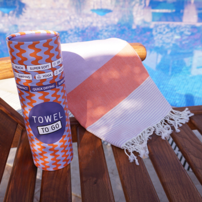 Hamamtuch Towel to go in Orange/Violet mit Geschenkbox 100 % reiner Baumwolle