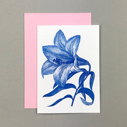 Karte "Blaue Lilie" Risographie  - Handmade in Germany