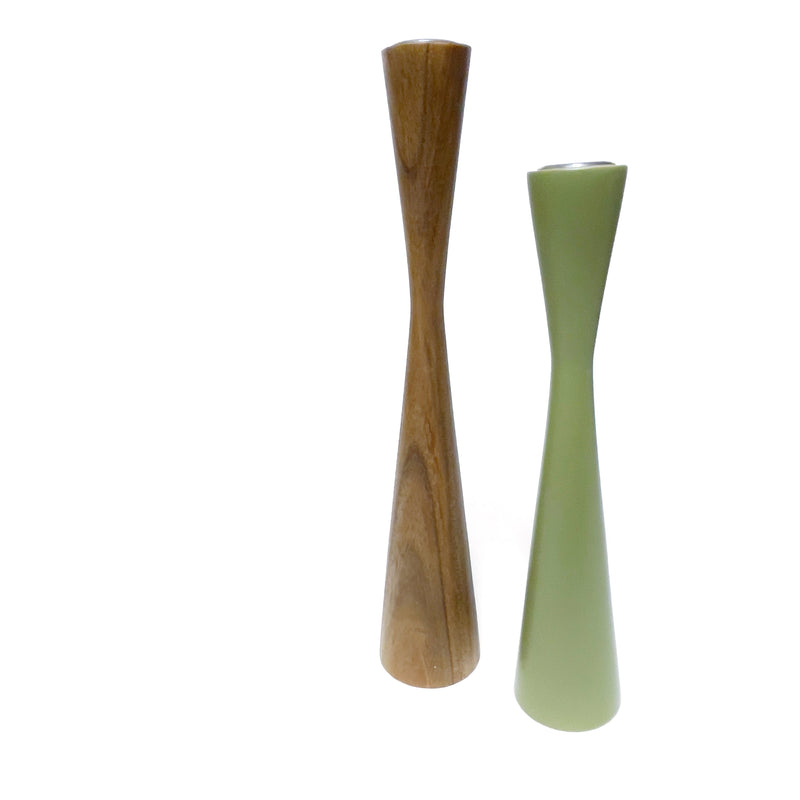 Kerzenständer Set Holz/ Olivegrün, 2 Stück