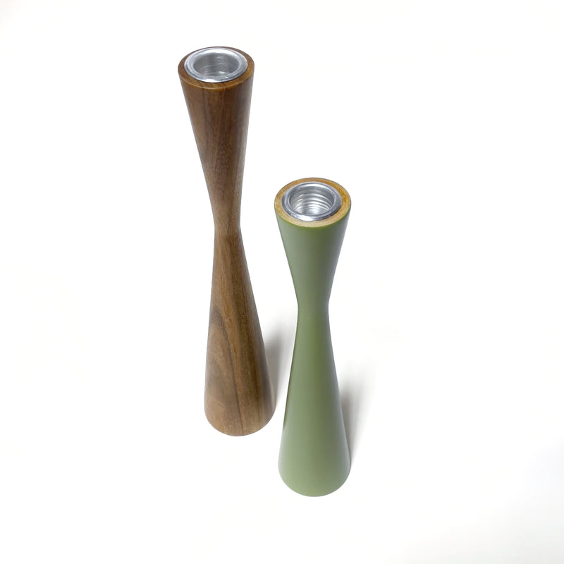Kerzenständer Set Holz/ Olivegrün, 2 Stück