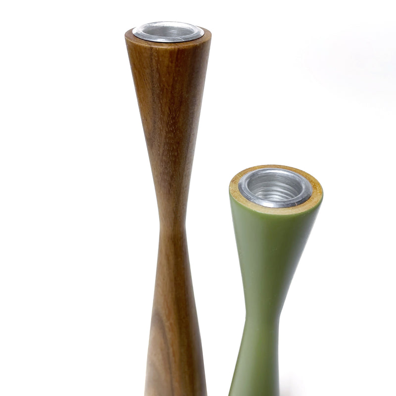 Kerzenständer Set Holz/ Olivegrün, 2 Stück