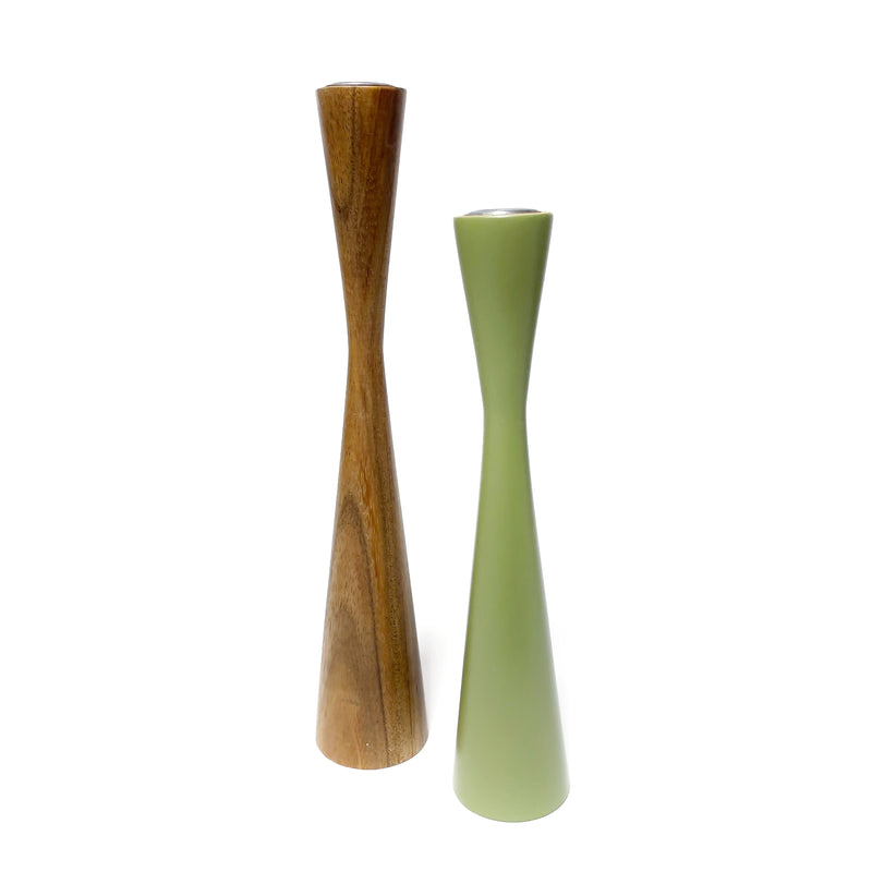Kerzenständer Set Holz/ Olivegrün, 2 Stück