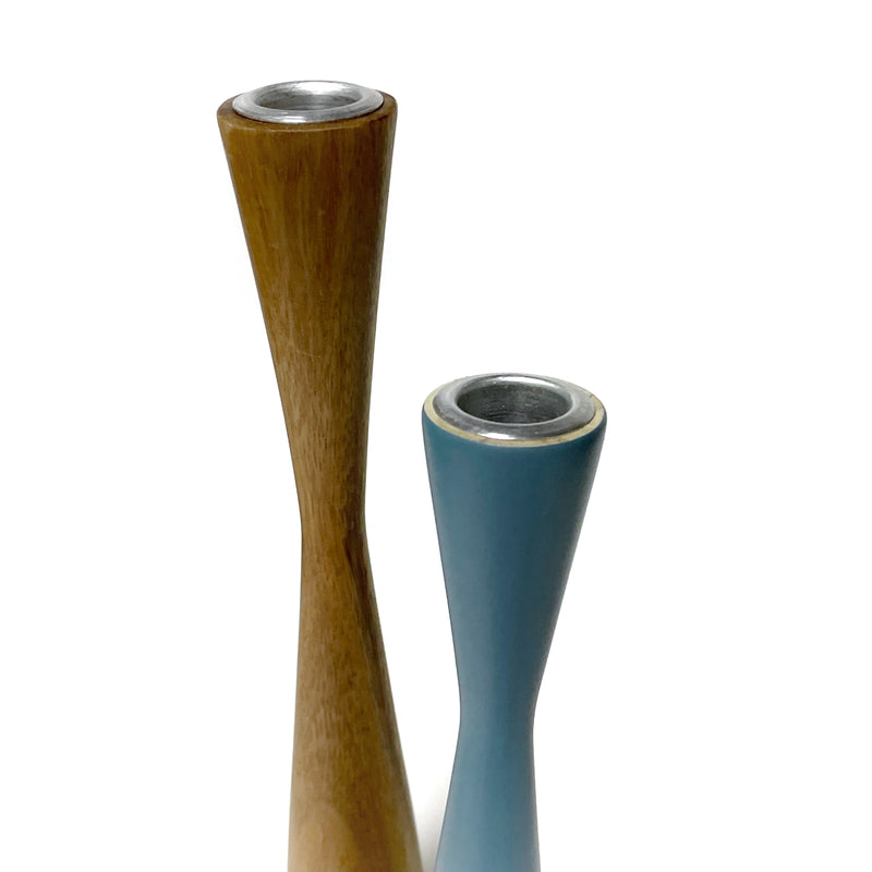 Kerzenständer Set oceanblue blau/Holz, 2 Stück, 1