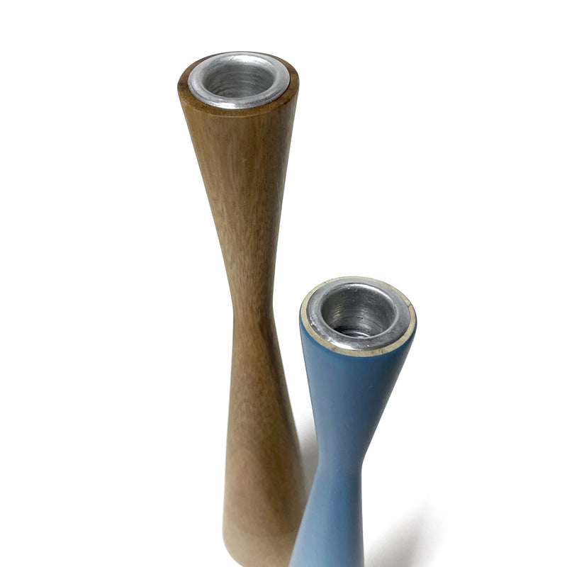 Kerzenständer Set oceanblue blau/Holz, 2 Stück, 1