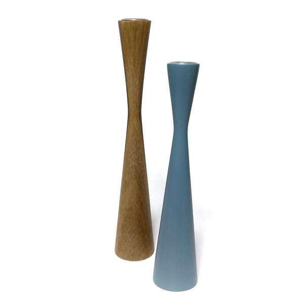 Kerzenständer Set oceanblue blau/Holz, 2 Stück, 1
