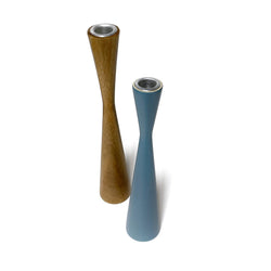 Kerzenständer Set oceanblue blau/Holz, 2 Stück, 1