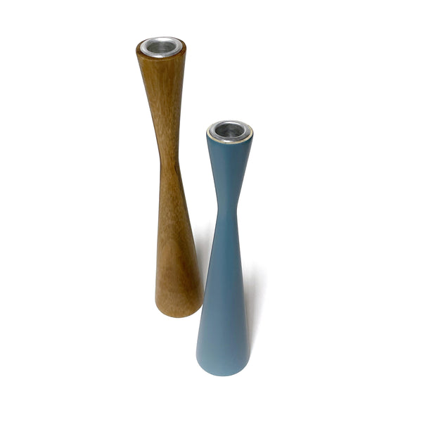 Kerzenständer Set oceanblue blau/Holz, 2 Stück, 1