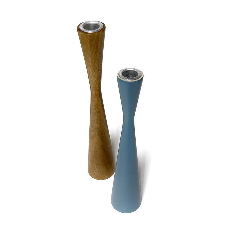 Kerzenständer Set oceanblue blau/Holz, 2 Stück, 1