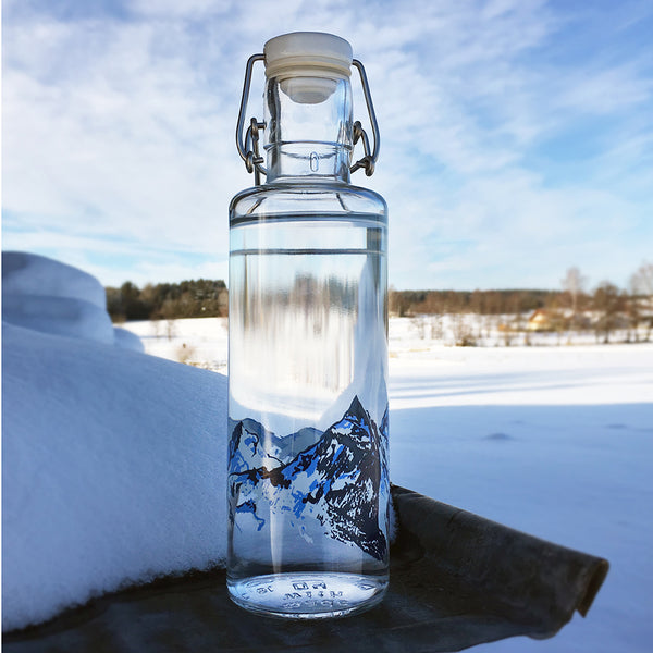Soulbottle 0,6 l - Alpenblick- Deine Glasflasche für zuhause und unterwegs